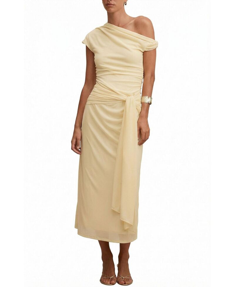 エバーニュー レディース トップス ワンピース ドレープ メッシュ ミディ Ever Newomen's Piper Draped Tie Mesh Midi Dresspring Daffodil