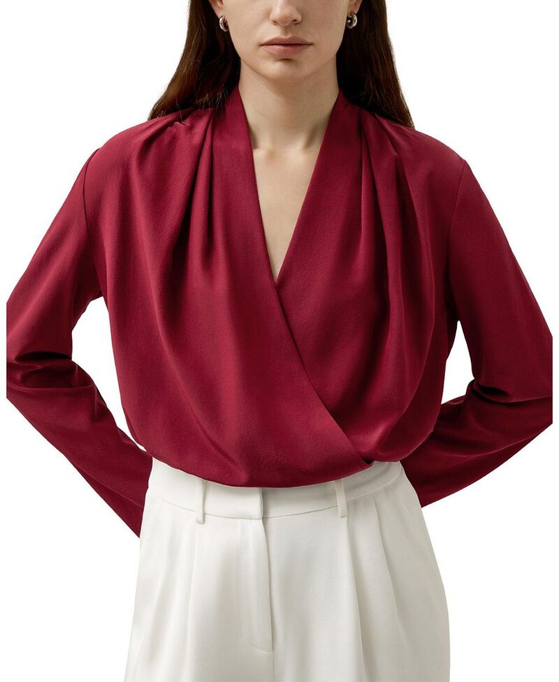 リリーシルク レディース トップス シャツ ブラウス LILYSILK Crpe de Chine Long Sleeve Blouse Cherry Red レッド