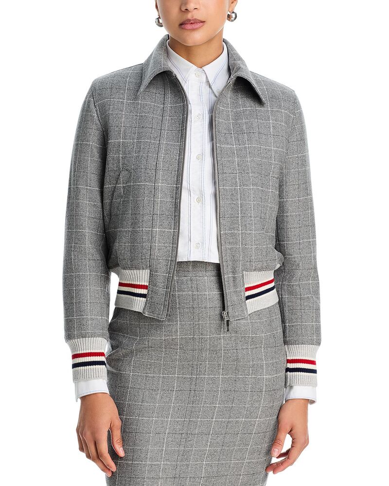 トムブラウン レディース アウター ジャケット・ブルゾン ツイード ダウン クロップド Thom Browne Windowpane Teviotweedown Filled Cropped Flight Jacket Medium Grey グレー