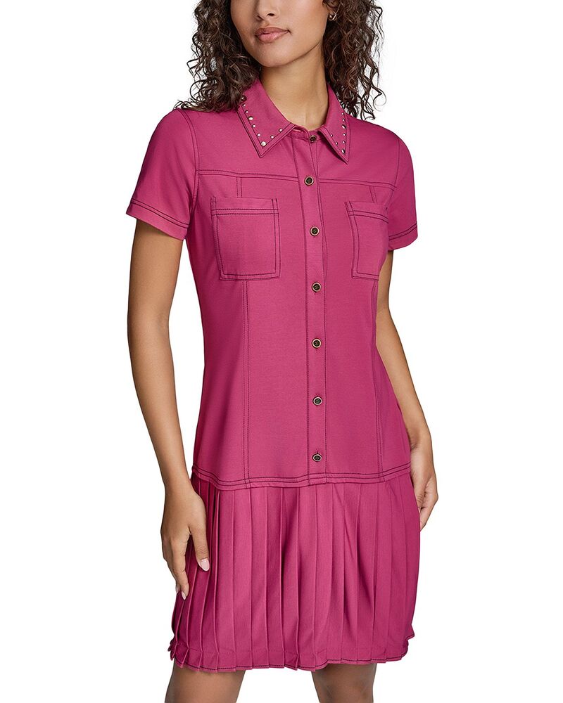 カール ラガーフェルド レディース トップス ワンピース プリーツ KARLAGERFELD PARIS Button Front Pleatedress Currant