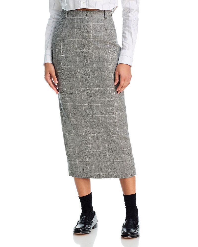 トムブラウン レディース ボトムスカート ツイード Thom Browne Windowpane Teviotweed Calf Lengthigh Waisted Belt Loopencil Skirt Medium Grey グレー