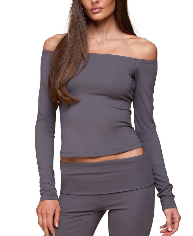 アディクテッド レディース トップス シャツ Edikted Tezia Off Shoulder Long Sleeve Top Gray グレー