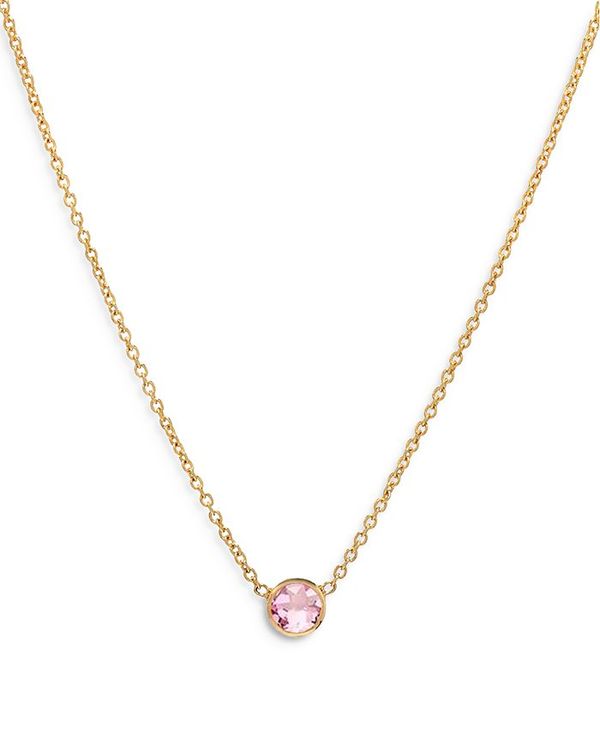 ]Gt fB[X lbNXE`[J[Ey_ggbv ANZT[ 14K Yellow Gold Rose Zircon Birthstone Solitaire Pendant Necklace 16-18 Rose Zircon