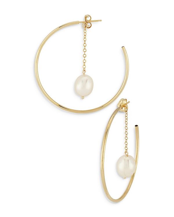 ムーン & メドウ レディース ピアス・イヤリング アクセサリー 14K Yellow Gold Hoop Earrings with Cultured Freshwater Pearl - 100% Exclusive Pearl