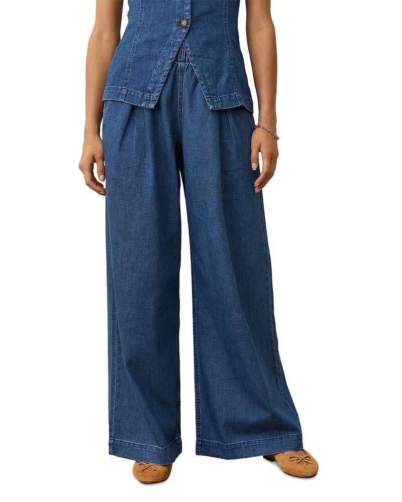 マリーン レイヤー レディース ボトムス カジュアルパンツ ワイドレッグ プリーツ デニム Marine Layer Allison Pleated Wide Leg Denim Pants Medium Wash デニム