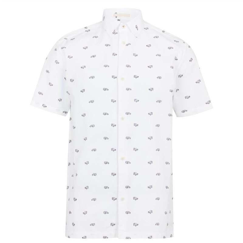 【送料無料】 テッドベーカー メンズ シャツ トップス Deaconn Car Print Short Sleeve Shirt White