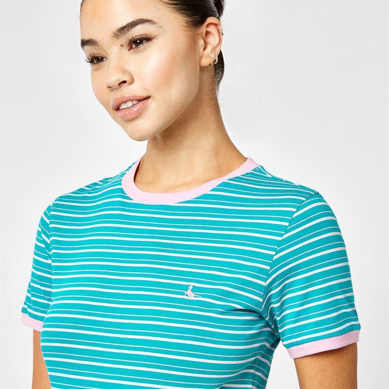 ジャック ウィルス レディース Tシャツ トップス Trinkey Ringer T-Shirt Teal Stripe