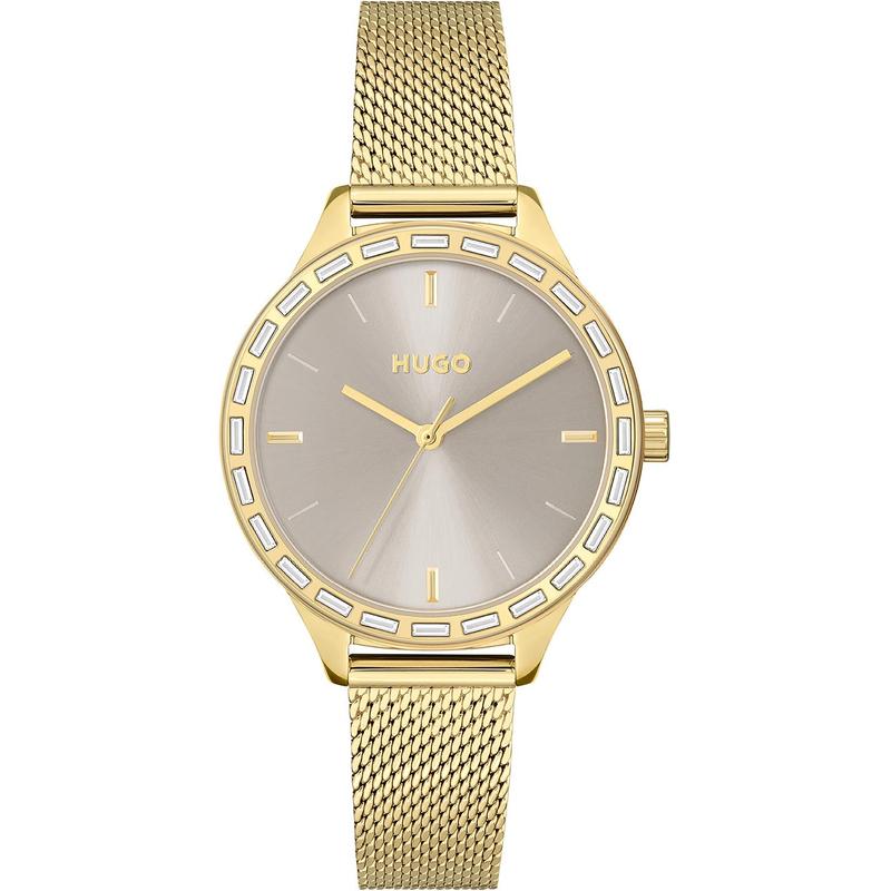 【送料無料】 フューゴ レディース 腕時計 アクセサリー Ladies HUGO #FLASH Light Gold Mesh Strap Watch Gold/Grey