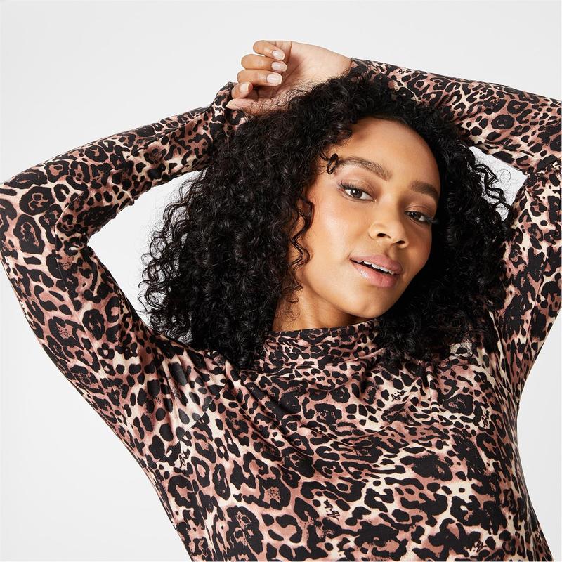 ビバ レディース シャツ トップス BIBA High Neck Ribbed Jersey Top LEOPARD