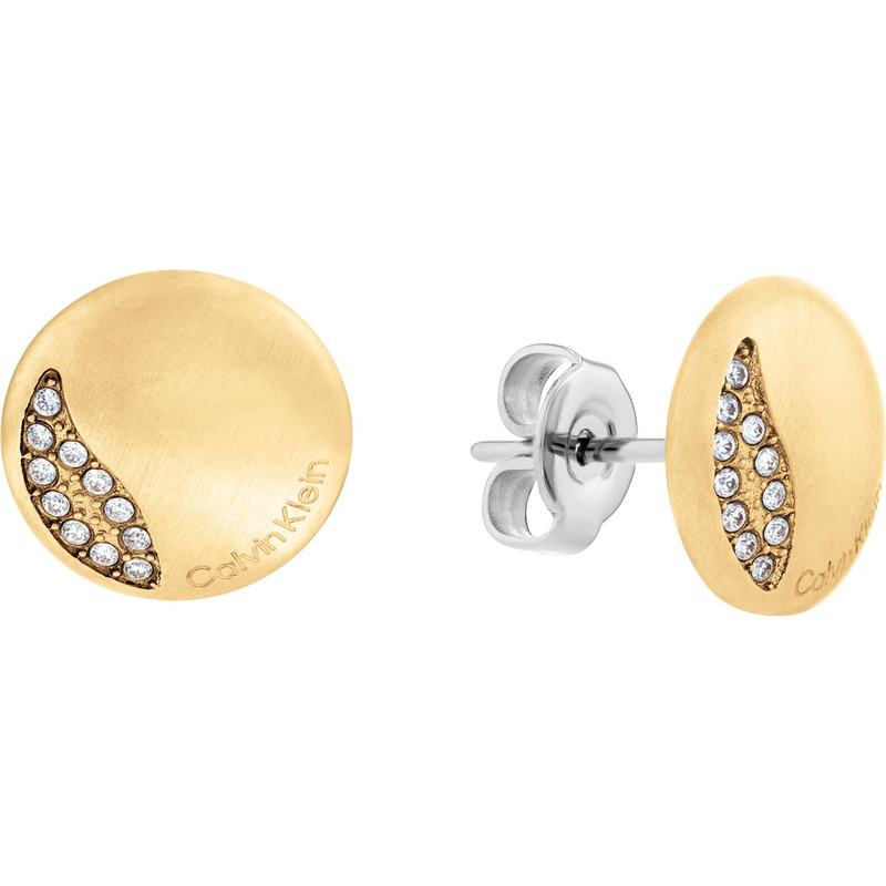 yz JoNC fB[X sAXECO ANZT[ Ladies Calvin Klein brushed yellow gold crystal earrings Gold