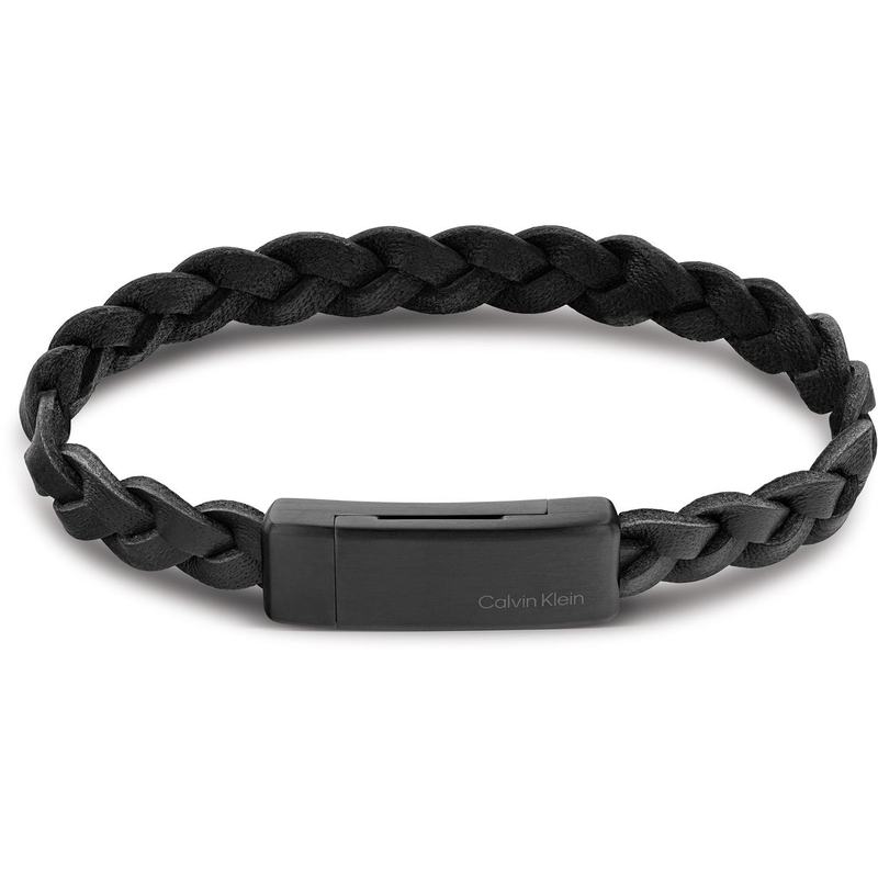 yz JoNC Y uXbgEoOEANbg ANZT[ Gents Calvin Klein black leather and black IP magnetic closure bracelet. Black