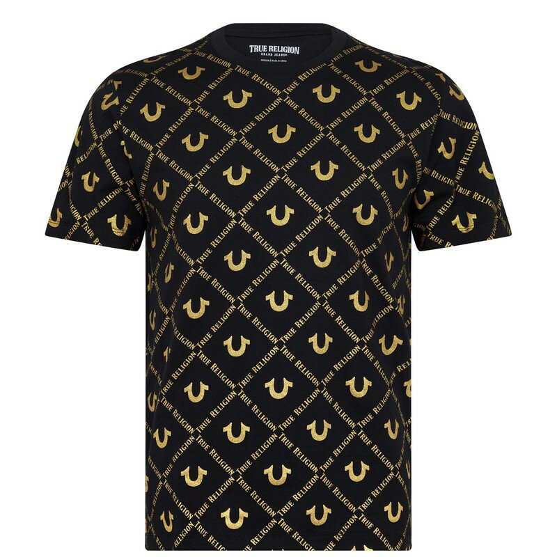 楽天ReVida 楽天市場店【送料無料】 トゥルーレリジョン メンズ Tシャツ トップス AO Logo T Shirt Black/Gold