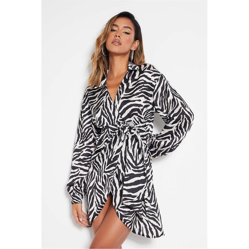 【送料無料】 アイソウイットファースト レディース ワンピース トップス Woven Zebra Print Ring Detail Wrap Dress Black