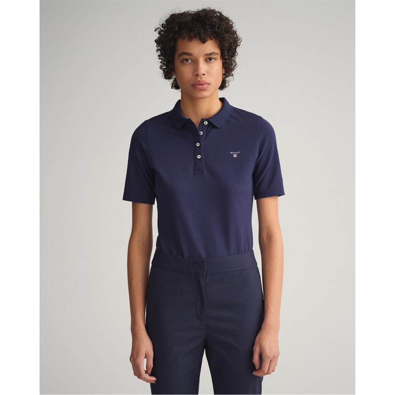 【送料無料】 ガント レディース シャツ トップス Original Long Short-Sleeved Pique Polo 433 EVENING BLU