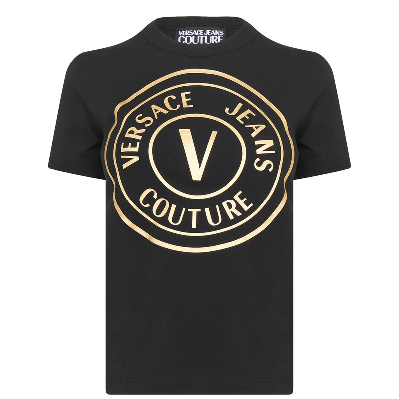 versace 【送料無料】 ヴェルサーチ レディース ナイトウェア アンダーウェア Round Logo T Shirt Blk/Gold G89