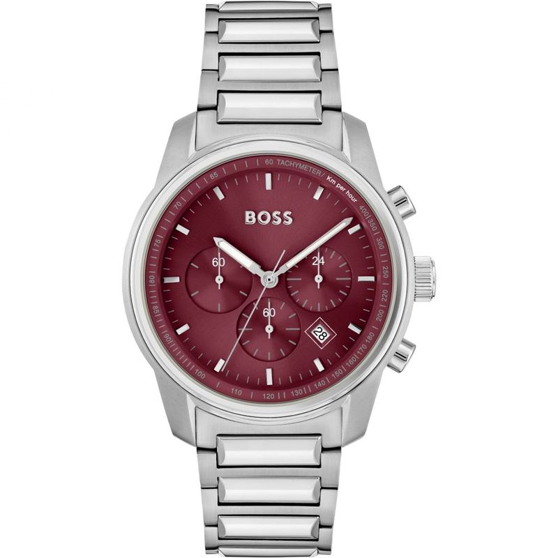 【送料無料】 ボス メンズ 腕時計 アクセサリー Mens Hugo Boss Trace Chronograph Watch Silver and Red