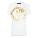 【送料無料】 ヴェルサーチ レディース Tシャツ トップス Printed Logo T-Shirt White/Gld G03