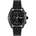 yz {X Y rv ANZT[ Gents BOSS Centre Court Black Leather Strap Watch Black