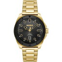 yz t[S Y rv ANZT[ Gents HUGO #VISIT Gold IP Bracelet Watch Black/Black