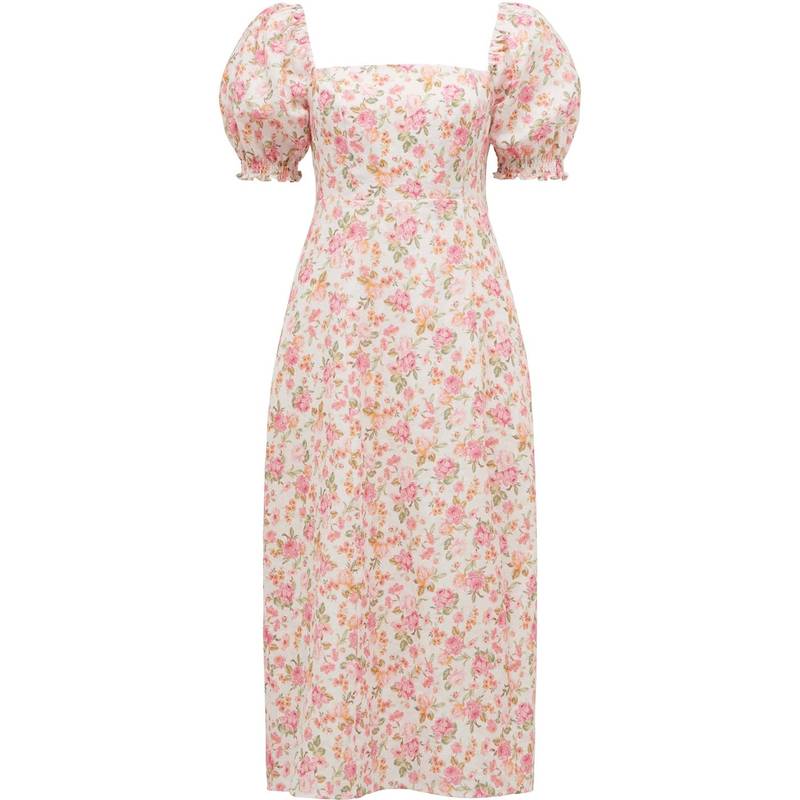  フォーエバーニュー レディース ワンピース トップス Carson Linen Square Neck Midi Dress Pink Halliday Ditsy