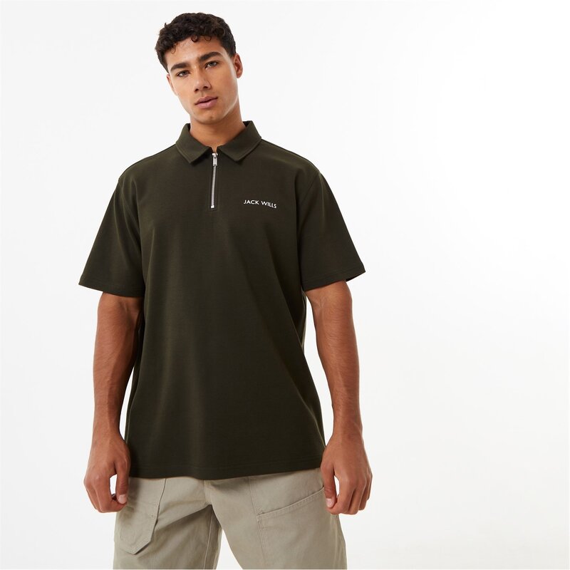 【送料無料】 ジャック ウィルス メンズ ポロシャツ トップス Interlock Zip Polo Khaki