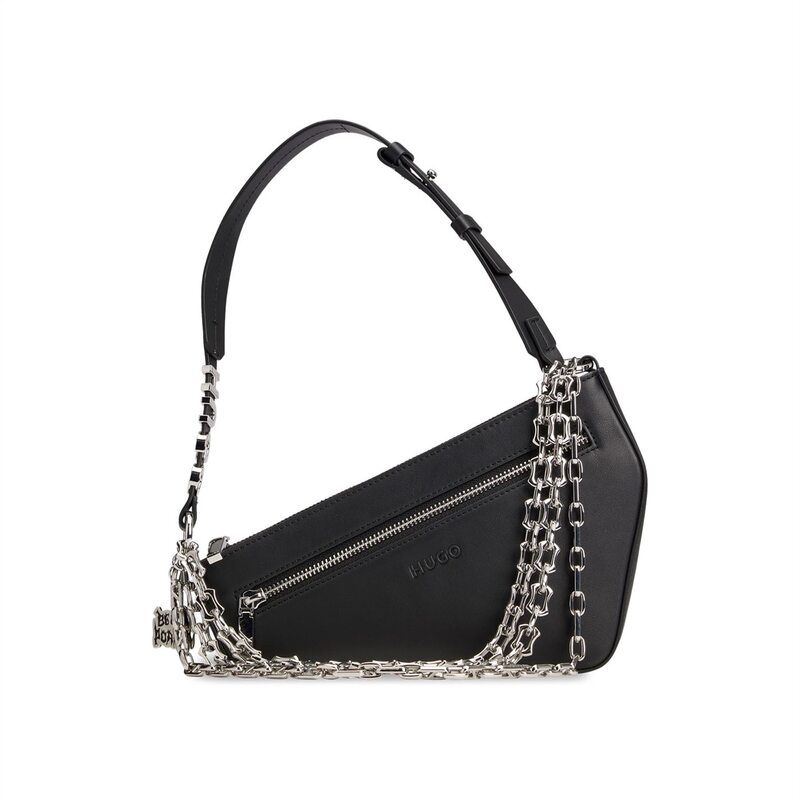 【送料無料】 フューゴ レディース ハンドバッグ バッグ X Bella Poarch Asymmetric Faux-Leather Shoulder Bag Black-001