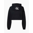 【送料無料】 カルバンクライン レディース パーカー・スウェット アウター Cropped Sequin Logo Hoodie CK Black