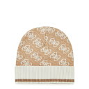 【送料無料】 ゲス レディース 帽子 ニットキャップ アクセサリー Guess AOP Lgo Beanie Ld34 Latte Logo