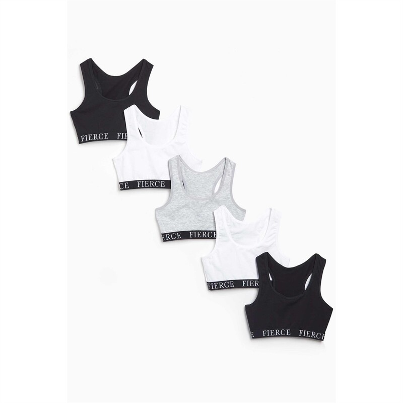 【送料無料】 ストゥディオ ポリーニ レディース ブラジャー アンダーウェア Older Girls Pack of 5 Monochrome Fashion Essential Crop Tops White/Blk/Grey