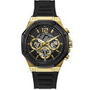 yz QX Y rv ANZT[ Mens Guess Momentum Watch Gold and Black