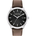 yz JoNC Y rv ANZT[ Men's Calvin Klein brown leather strap watch Silver, Black and Brown