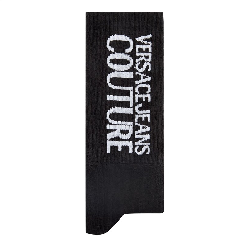 versace 【送料無料】 ヴェルサーチ メンズ 靴下 アンダーウェア Logo Jacquard Ribbed Socks Black EL01