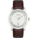 yz {X Y rv ANZT[ Mens BOSS Principle Brown Leather Strap Watch Silver and Brown