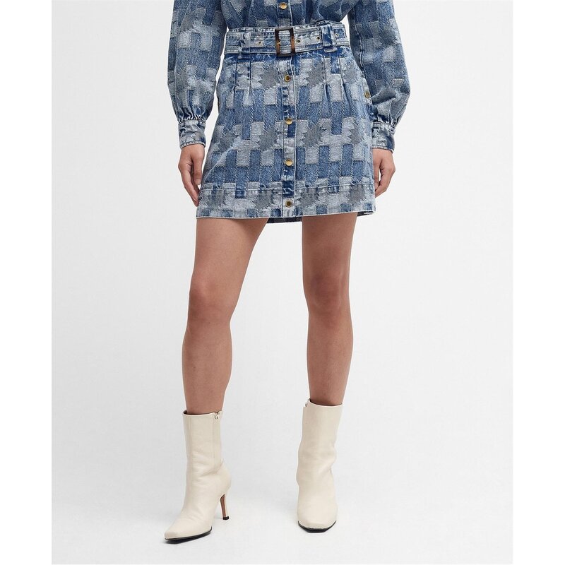 【送料無料】 バーブァー レディース スカート ボトムス Edit Bowhill Patchwork Denim Mini Skirt Patchwork Denim