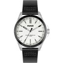 yz t[S Y rv ANZT[ Gents HUGO #COMPLETE Black Leather Strap Watch Silver and Black