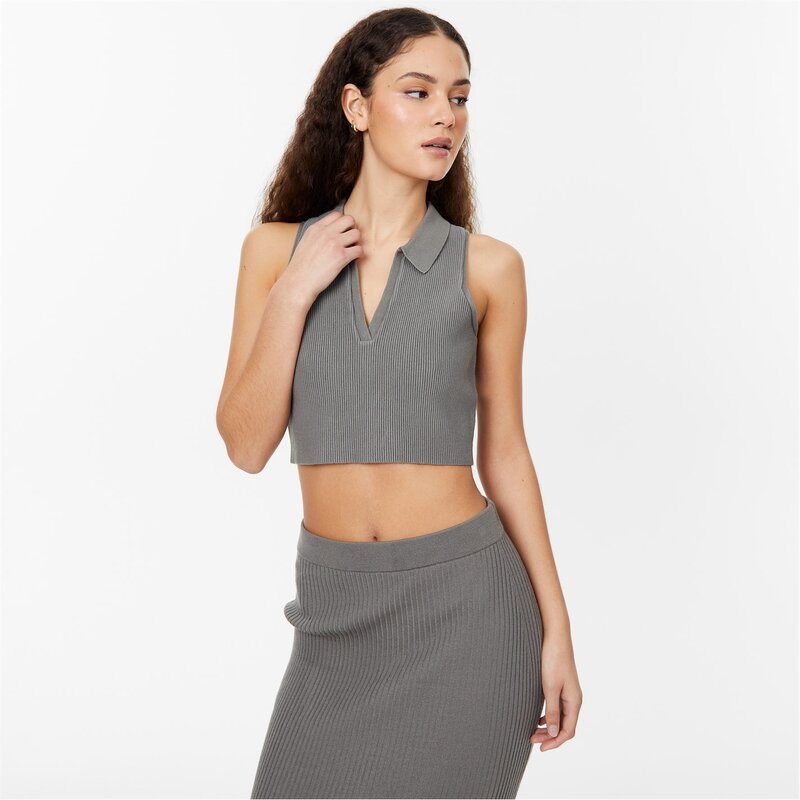 ̵ å 륹 ǥ ݥ ȥåץ Knitted Polo Crop Top Muted Khaki