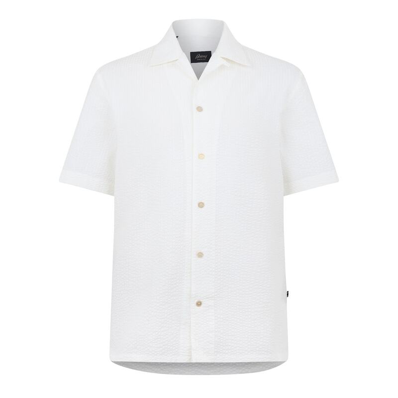 【送料無料】 ブリオーニ メンズ シャツ トップス Brioni Cuban S/S Sn42 Sand/Wht