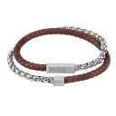 yz {X Y uXbgEoOEANbg ANZT[ Gents BOSS Blended Leather and Stainless Steel Bracelet Brown