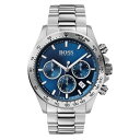 yz {X Y rv ANZT[ Gents BOSS Hero Stainless Steel Bracelet Watch Silver / Blue