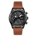 yz {X Y rv ANZT[ Gents BOSS Pilot Edition Chrono Brown Leather Strap Watch Black/Brown