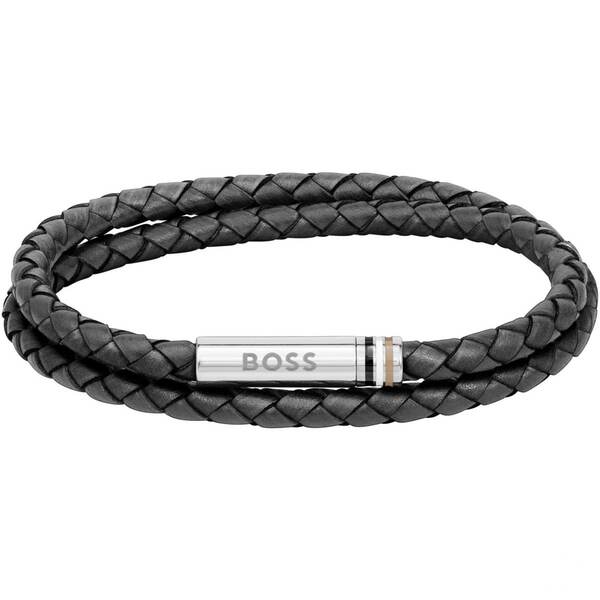 yz {X Y uXbgEoOEANbg ANZT[ Mens BOSS Ares Black Double Wrap Leather Bracelet Black