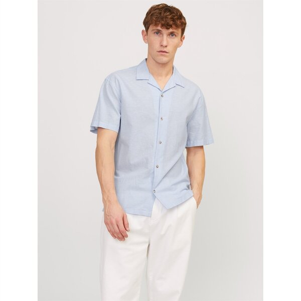 【送料無料】 ジャック ジョーンズ メンズ シャツ トップス Resort Linen Blend Short Sleeve Shirt Cashmere Blue