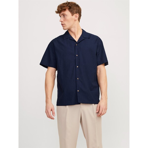 【送料無料】 ジャック ジョーンズ メンズ シャツ トップス Resort Linen Blend Short Sleeve Shirt Navy Blazer