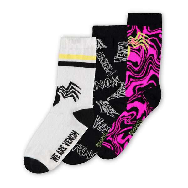 【送料無料】 マーベル レディース 靴下 アンダーウェア Venom Logo Print Children 039 s Crew Socks (3-Pack) Multi