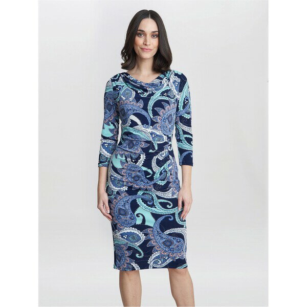 【送料無料】 ジーナバッコーニ レディース ワンピース トップス Alyssa Printed Jersey Cowl Neck Dress NAVY / GREEN
