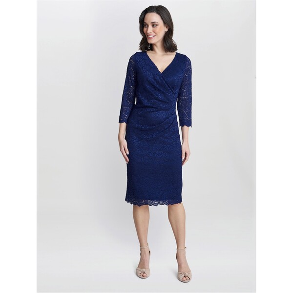 【送料無料】 ジーナバッコーニ レディース ワンピース トップス Melody Lace Wrap Dress NAVY