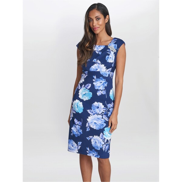 【送料無料】 ジーナバッコーニ レディース ワンピース トップス Magda Printed Shift Dress With Trim NAVY / MULTI