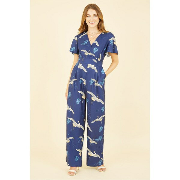 【送料無料】 ユミキム レディース ワンピース トップス Navy Crane Print Angel Sleeve Jumpsuit Navy
