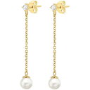 【送料無料】 ビー ユー レディース ピアス・イヤリング アクセサリー 9ct Gold CZ & Pearl Chain Drop Earrings Yellow Gold(4)