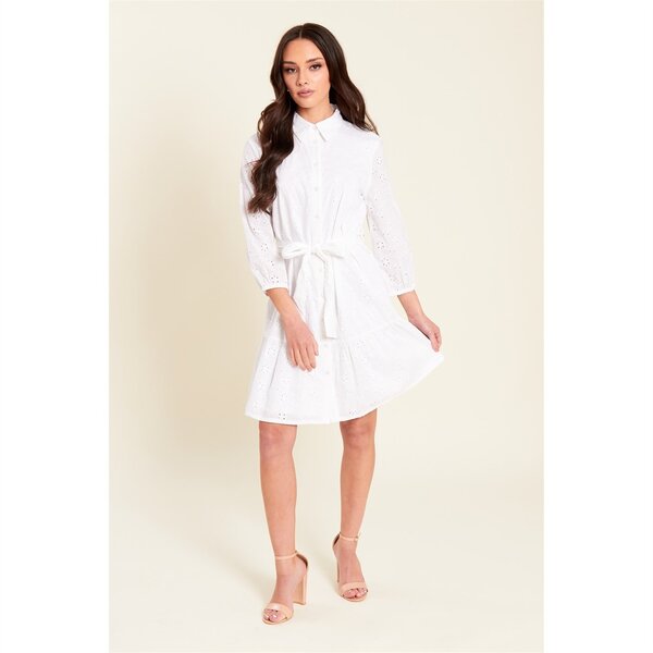 ビー ユー レディース トップス ワンピース シャツワンピース シャツ Be You Tie Waist Shirtdress White ホワイト